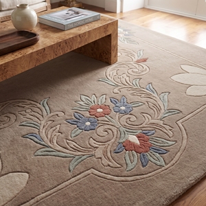 Tapis moderne à motifs floraux tufté à la main, beige, taupe, bleu, terre cuite, en laine, antidérapant, à poils moyens, tapis d'appoint Azka Arts - Product Image 2