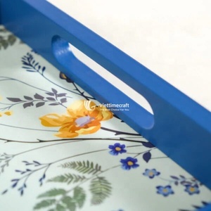 Bandeja rectangular de lacado de madera con motivos tropicales, patrón de hojas, bandeja económica para servir y almacenar artesanías para venta al por mayor - Product Image 3