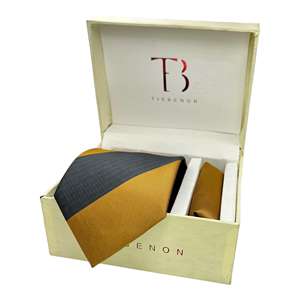 Conjunto de Corbata y Pañuelo de Bolsillo con Rayas Anchas Grises y Doradas |   Corbata Formal para Hombre, para Bodas y Negocios |   Combo de Pañuelos de Bolsillo y Accesorios de Regalo - Product Image 1