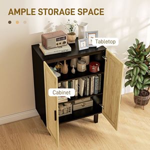 Mobile da Cucina Boho Nero e Rovere Naturale con 2 Ante in Rattan, Ripiani Regolabili per Sala da Pranzo, per Uso in Villa - Product Image 4