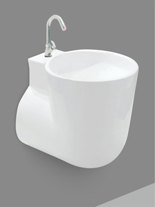 Lavabo Moderno Integrado Redondo Gamma de Cerámica para Montar en la Pared, Monomando, Resistente, Colgante, Ahorra Espacio, Blanco - Product Image 1