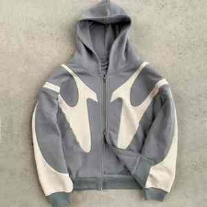 Sudadera con capucha para hombre de algodón 100% con cremallera bidireccional, diseño de dos tonos, oversize, personalizada por fabricantes, superventas - Product Image 2