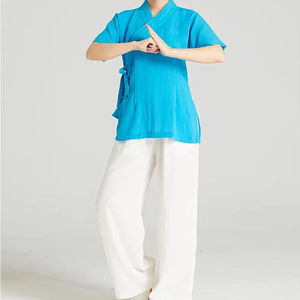 Tenue d'entraînement d'arts martiaux en lin d'été pour femmes, col diagonal, confortable, pour le Tai Chi et le Wushu - Product Image 1