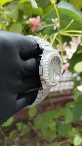 Iced Moissanite <b>Mechanical</b> <b>Watch</b> for Men Stainless Steel Bracelet Round Dial Date Display Waterproof - Product Image 3