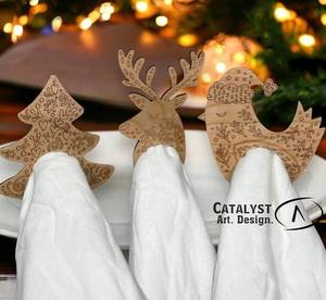 Anillo para servilletas de madera MDF cortado con láser, diseño navideño, decoración de mesa personalizada, producto estrella. - Product Image 1