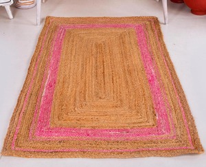Bohemian <b>Braided</b> Jute Area Rug Rectangle Flat Weave <b>Pink</b> Orange Handcrafted Living Room Home Decor - Product Image 2