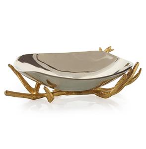 Elegante Centro de Mesa de Metal de 2 Niveles para Aperitivos, Plato con Pedestal Plateado Hecho a Mano con Base Dorada Botánica para Decoración de Bodas y Fiestas - Product Image 3