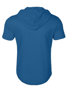 Men's Hooded Henley T-Shirt Short Sleeve Regular Fit Quick Dry Solid Color Casual Pullover Light Blue Jersey Knitted Polyester - Product Image 2