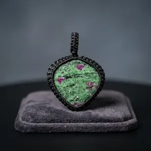 Natural <b>Ruby</b> Zoisite Macrame Pendant Handmade Gemstone <b>Necklace</b> Pendant Boho Jewelry Wholesale - Product Image 4