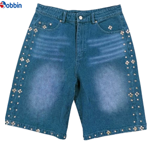 Pantalones Cortos de Mezclilla para Hombre, Estilo Hip Hop, Personalizados, Verano, OEM, Vintage, con Pedrería - Product Image 4