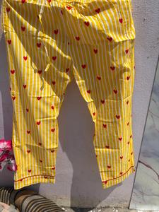 Women Cotton Pajama <b>Set</b> Yellow Stripe Heart Print Nightwear With Pouch Button Down Sleepwear Soft Breathable <b>Lounge</b> <b>Set</b> - Product Image 4