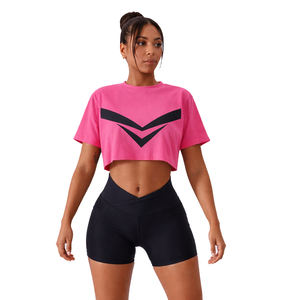เสื้อยืดครอปสปอร์ตผู้หญิง สกรีนโลโก้ได้ แขนสั้น คอกลม ฟิตเนส สตรีทแวร์ - Product Image 1