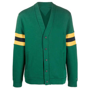 เสื้อคาร์ดิแกนคอวีสีเขียวลายทางสีเหลืองและสีดำแขนยาวถักนิตติ้งสไตล์ลำลองสำหรับผู้หญิงใส่ในฤดูใบไม้ร่วงพร้อมลายตัวอักษรกรีก - Product Image 1