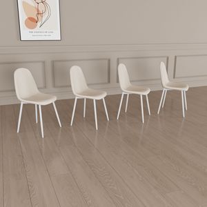 Set di 4 Sedie da Pranzo Moderne con Seduta Imbottita in Tessuto di Lino e Gambe in Metallo Bianco a Forma di Cucchiaio - Product Image 2