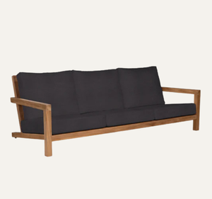 Sofá de Jardín Tropical Moderno para Exteriores, Tres Plazas, Estructura de Madera de Teca Sólida, Asientos Profundos Ecológicos, Cojines Resistentes a la Intemperie, para Villa - Product Image 1