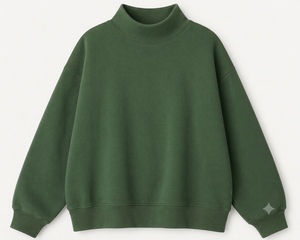 เสื้อสเวตเชิ้ตคอเต่าสีเขียวสำหรับผู้หญิง ทรงปกติ ผ้าฝ้ายถัก 100% สีพื้น ใส่ได้ในฤดูใบไม้ร่วง - Product Image 1