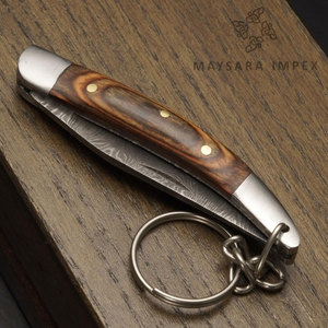 Couteaux pliants en acier Damas faits à la main sur mesure en gros, porte-clés couteaux pliants de poche - Product Image 2
