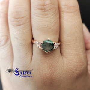 Natural <b>Moss</b> <b>Agate</b> Round Cut <b>Ring</b> with Cubic Zirconia Accents 925 Sterling Silver Engagement Wedding <b>Ring</b> for Women - Product Image 3