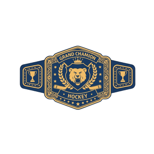Grand Champion Hockey Title Belt with Bear Emblem and Cup Designs Premium Quality Customizable Leather Belt for Hockey Fans - Product Image 1