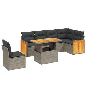 Conjunto de Sofá de Jardín de Poliratán Gris con Patas Ajustables, Muebles de Jardín Ajustables con Asiento y Respaldo Cómodos - Product Image 2