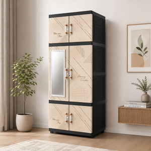 Naiba Fit Pro Plastic Cabinet/<b>Wardrobe</b> Blooming Everyday Flat Panel Hinged Doors with Mirror for Clothing and Bedroom Storage - Product Image 1