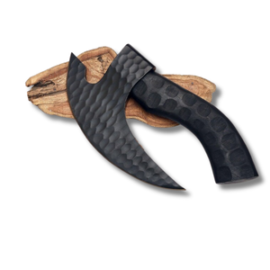 A&M Enterprises Industrial Handmade All Black Ulu Style Skinning <b>Axe</b> High Carbon Steel Blade Wood <b>Handles</b> Hammered Textured - Product Image 1