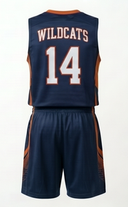 Conjunto de Camiseta de Baloncesto Wildcats para Hombre, Azul Marino y Naranja, Sublimada, Cuello en V, Sin Mangas, Pantalones Cortos con Cordón Ajustable, Ajuste Atlético, Absorbe la Humedad - Product Image 3