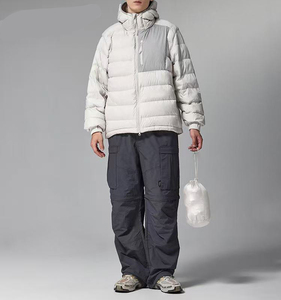 Chaqueta acolchada con capucha blanca para hombre, con bloques de color, abrigo de invierno grueso con cremallera, talla grande - Product Image 6