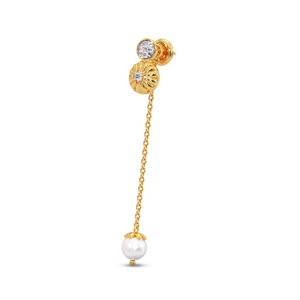 Sunray <b>Disc</b> Diamond Long Chain Drop Earrings with White <b>Stone</b> Ball Accent - Product Image 2