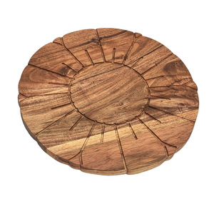 Tablero redondo de madera para charcutería, madera natural de acacia, plato para servir, tablero de madera orgánica con soporte de vidrio para alimentos y bebidas - Product Image 6