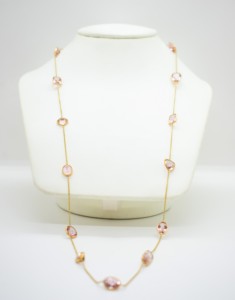 Collar de Morganita Natural en Oro Amarillo Sólido de 18K – Cadena con Gemas de Melocotón en Formas Mixtas Engastadas en Bisel - Product Image 1