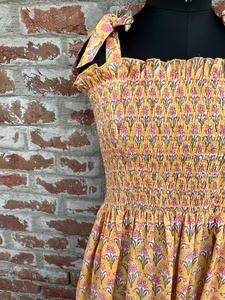 Robe longue en coton indien imprimée à la main, col carré, sans manches, imprimé floral, robe de soirée décontractée maxi pour femmes - Product Image 4