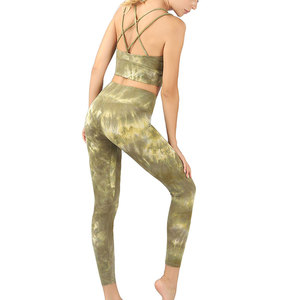 <b>Tie</b> <b>Dye</b> Yoga <b>Set</b> Racerback Crop Top High Waist Full Length Leggings Four-Way Stretch Spandex Polyester 2 Piece <b>Set</b> - Product Image 6