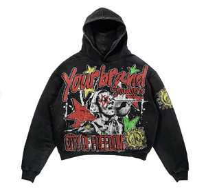 Sudadera con Capucha de Algodón Estampada con Serigrafía, Estilo Hip Hop Personalizado, Lavado Ácido, Corte Crudo, Diseño Gráfico Urbano de Invierno para Hombre, de Moda - Product Image 1