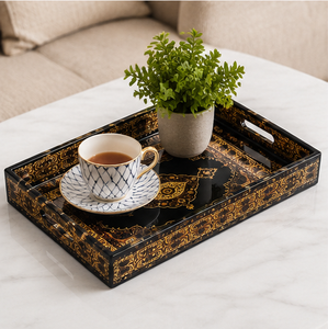 Ensemble de plateaux de service en bois émaillé faits à la main, décoratifs, style Meenakari, pour le thé, le café, le petit-déjeuner, pour la maison, l'hôtel, ou comme cadeau - Product Image 5