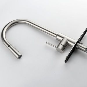 Rubinetto da cucina monocomando in acciaio inossidabile con doccetta estraibile ad arco alto, per lavello - Product Image 4