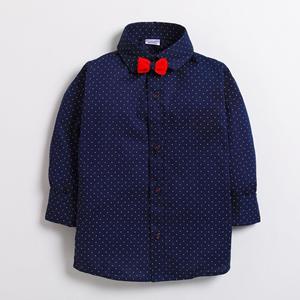 Chemise formelle en coton pour bébé garçon avec nœud papillon, bleu marine à pois, manches longues, chemise de fête pour nouveau-né, nourrisson, tout-petit, enfants - Product Image 1