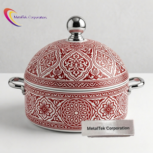 Casserole isotherme décorative à double paroi en acier inoxydable, aux designs arabes traditionnels uniques, pour servir et maintenir les aliments au chaud - Product Image 1