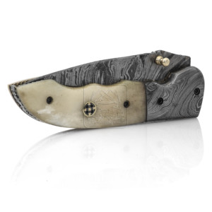 Damascus Steel Folding Knife DD-FK-527 Camel Bone Handle Handmade Straight Edge Drop Point 58-62 HRC Outdoor Wholesale Hunting - Product Image 2