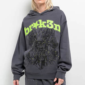 เสื้อฮู้ดดี้สไตล์สตรีทแวร์ แขนยาว พรีเมียม ประดับคริสตัล พิมพ์โลโก้ตามสั่ง ผ้าคอตตอนผสมใหม่ ลุควินเทจ ประดับคริสตัล - Product Image 1