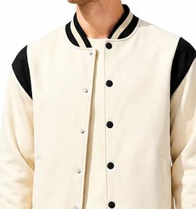 Blouson universitaire pour homme noir à manches contrastantes, col rabattu, fermeture boutonnée, style décontracté, coupe régulière, coupe-vent pour l'automne - Product Image 4