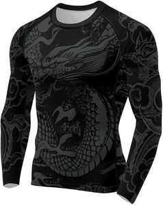 Men's Long Sleeve Rash Guard Compression Shirt Full Sleeve Sublimation Print Quick Dry Black Dragon Design - Product Image 2
