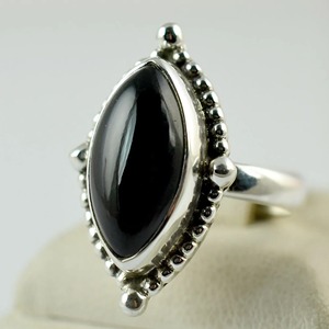 Black Onyx <b>Ring</b> 925 Sterling <b>Silver</b> Handmade Boho <b>Statement</b> Promise <b>Ring</b> for Women Natural Black Onyx Marquise July Birthstone - Product Image 1