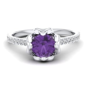 Bague de naissance REYES en moissanite étincelante de clarté VVS pour femme, en argent sterling 925, coupe ronde, pierre précieuse améthyste 1 carat, bijoux fins - Product Image 1