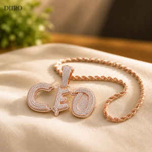 Collier pendentif lettre plaqué or rose, serti de moissanite, bijoux hip-hop, nom personnalisé - Product Image 1