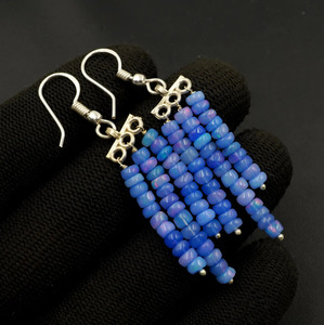 Boucles d'oreilles pendantes en opale d'Éthiopie bleue naturelle, perles multicolores, plaqué or 18 carats, argent sterling 925, style bohème - Product Image 3