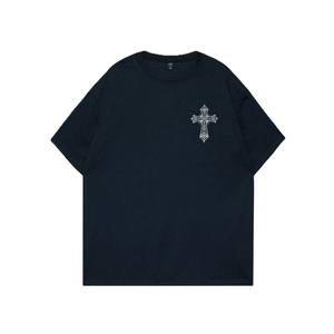เสื้อยืดโอเวอร์ไซส์ลายกางเขนสไตล์โกธิคสำหรับผู้ชาย สีดำ แขนสั้น คอกลม ผ้าคอตตอนเจอร์ซีย์ ลายกราฟิกด้านหลัง - Product Image 1