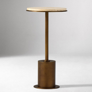 Fay <b>Travertine</b> Drink <b>Table</b> Metal Bases With <b>Travertine</b> Top Drink <b>Table</b> - Product Image 1