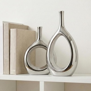 Luxury Hollow-Center Silver Metal <b>Vase</b> <b>Set</b> Modern Abstract Chrome Floral <b>Vase</b> Contemporary Tabletop Sculpture High-End Home Deco - Product Image 2