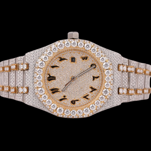 Stylish <b>Man's</b> Yellow Gold Moissanite Diamond Iced Out Arabic Dial Customized Hip Hop <b>Smart</b> Wristwatch Bust Down <b>Man's</b> Jewelry - Product Image 1